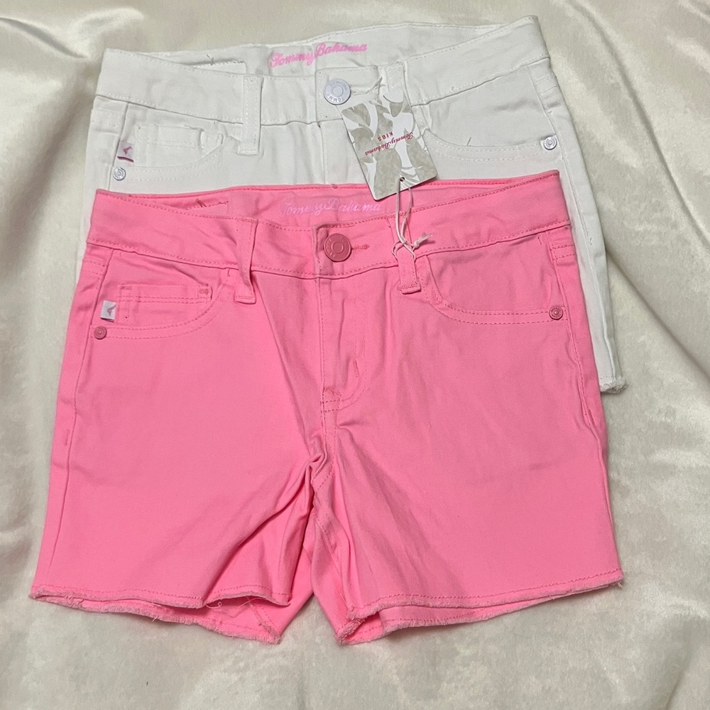 NWT 2 for 1 Tommy Bahama Girls Pink Jean shorts with button/ zip closure Size 10